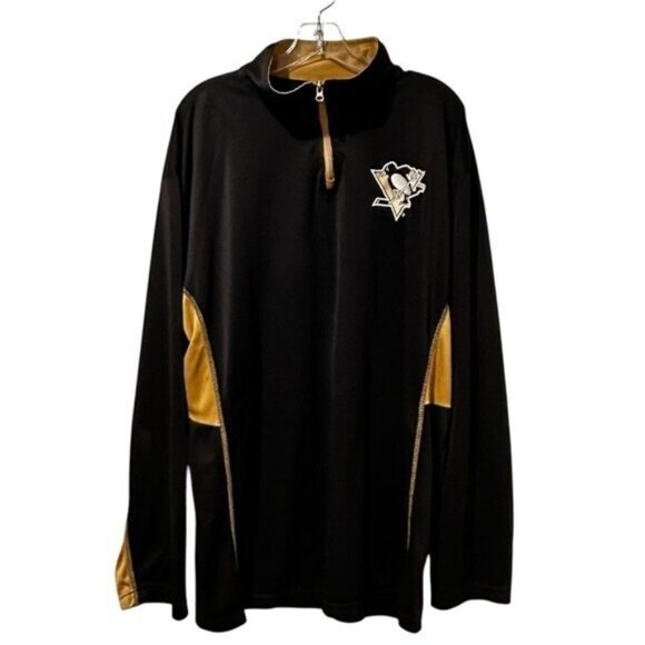 Pittsburgh Penguins Men's XLT Majestic Logo Long Sleeve Collared Sweatshirt NHL - Picture 1 of 4